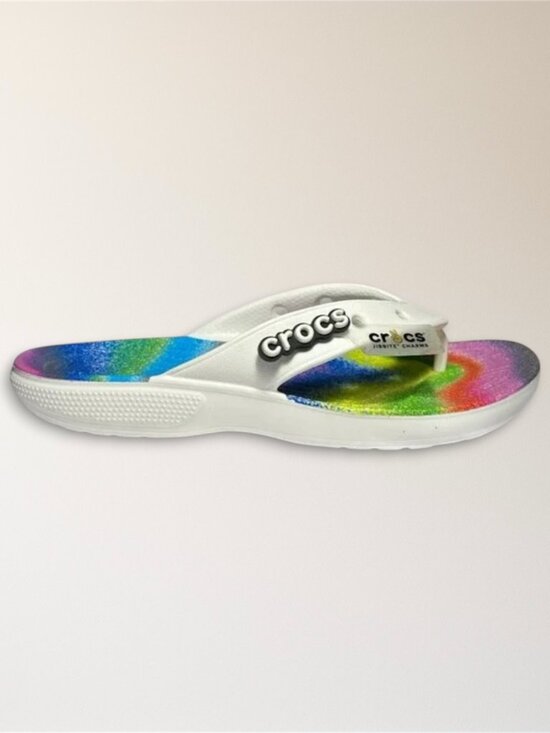 CROCS Other - NWT Crocs Classic Flip Rainbow White Spray Tie Dye Sandals Men's 6 Beach Travel